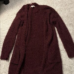 Love Tree Maroon Fuzzy Cardigan
